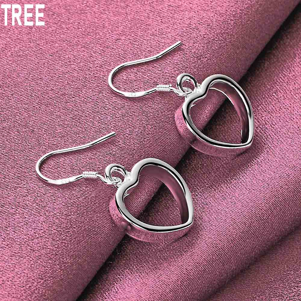 925 Sterling Silver Hollow Heart-shaped Pendant Piercing Earrings Fashion Wedding Jewelry