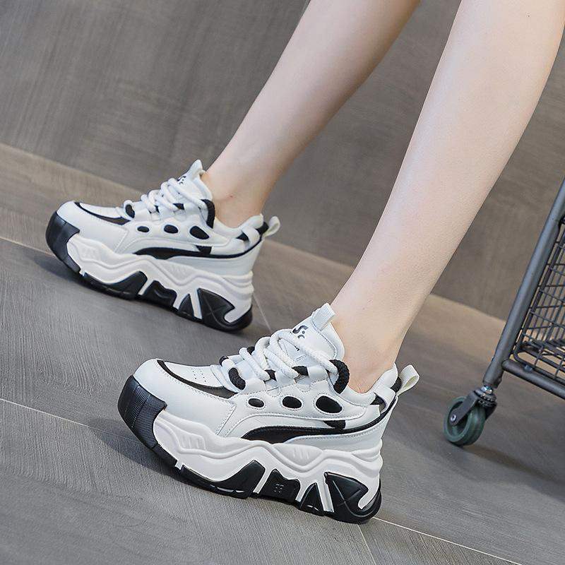 Small inner height increase women s shoes autumn and winter 7cm square leather little white shoes women s thick baseplate shoes casual velvet dad shoe 37