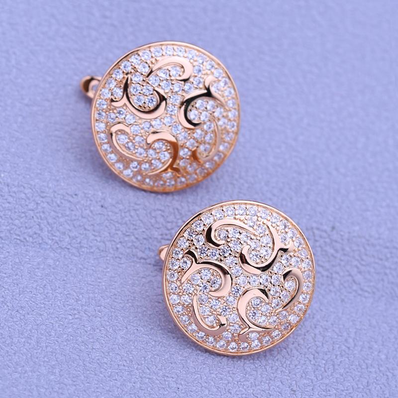LSOOYH Clip Earrings Rose Gold Color Fashion Earring For Women Round Cubic Zirconia Hollow Stud Earrings Jewelry