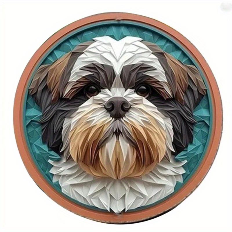 

2d Flat 20*20cm, Shih Tzu Dog Themed Wooden Sign, Spring Origami Design, Round Wreath Decor for Windows & Dorms, Perfect Father s Gift 20x20cm