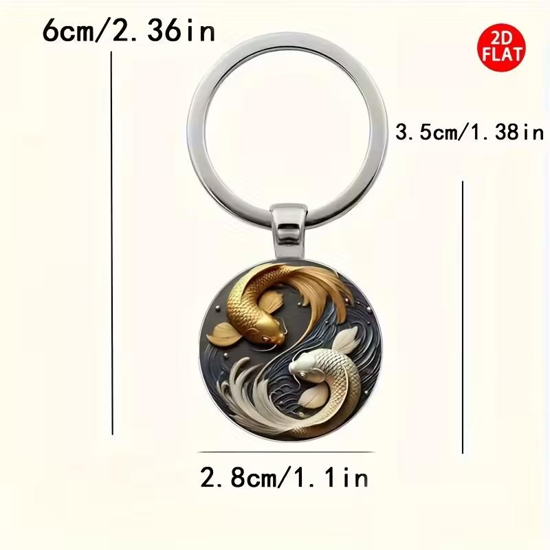 Fashion New 2D Yin Yang Koi Round Glass Lucky Pendant, Fashion Bag And Car Key Decoration, Holiday Gift