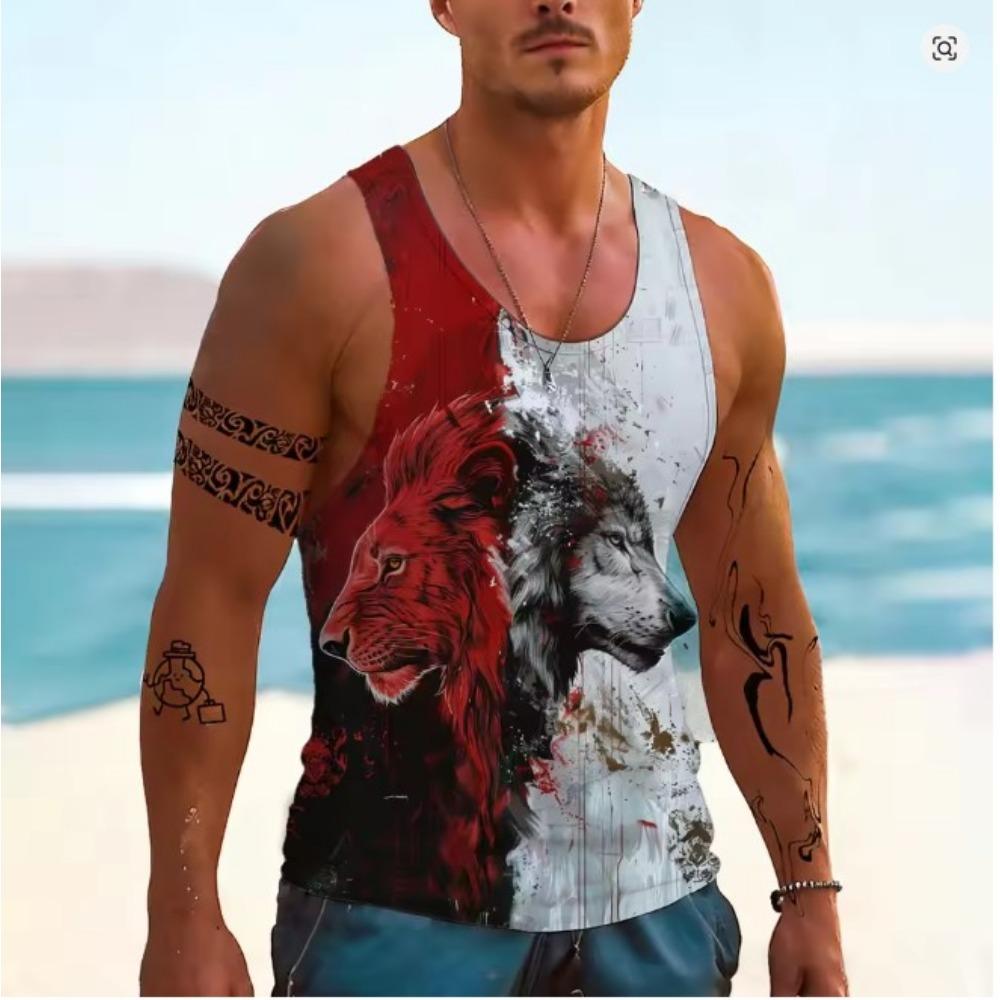 

Wolf Pattern 3D Printed Men s Tank Tops Summer Quick-dry Breathable Sport Streetwear Vest Sleeveless Animal Man Clothing 4XL червоний