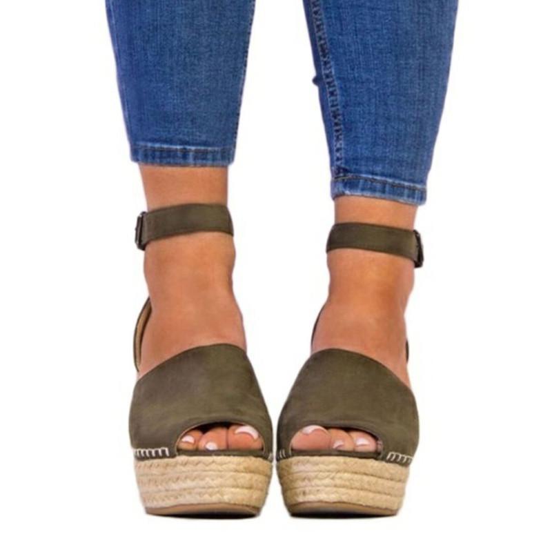 2021 Summer Plus Size Wedge Open-Toe Roman Style Solid Color Sandals 36 армейский зеленый