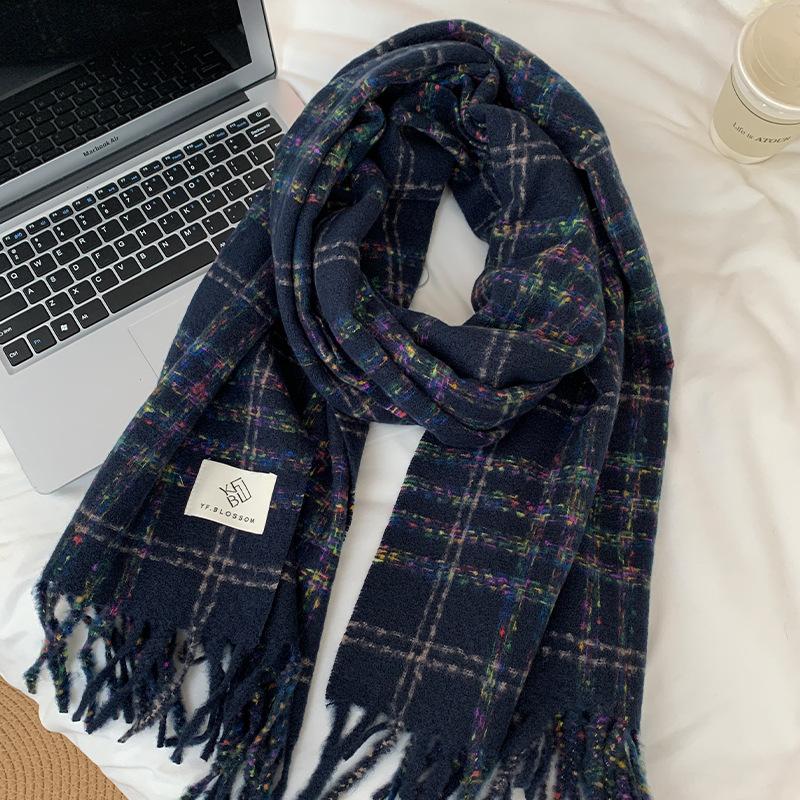 Beige High End Plaid Scarf for Women in Autumn and Winter Korean Atmosphere New Warm Shawl Student Scarf