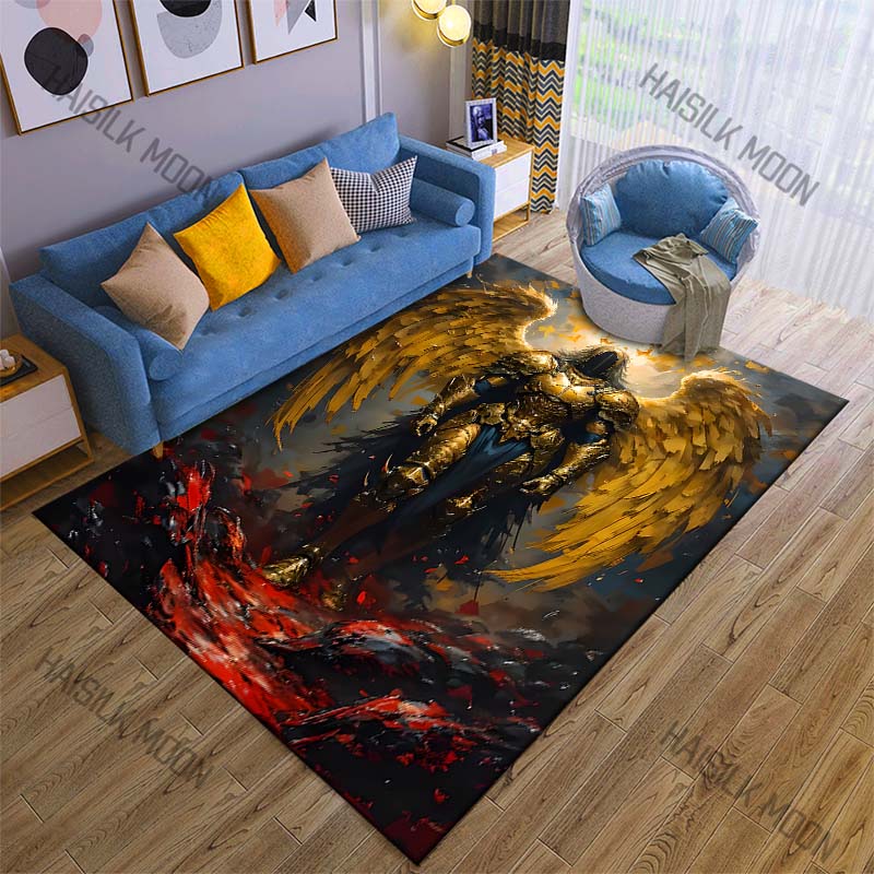 Golden armored angel halo red-black Print Carpet Rug for Living Room Bedroom Sofa Doormat Home Decor Non-slip Floor Mat