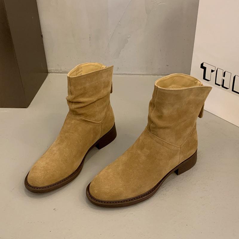 Version behalten~ Star gleiche plissierte Stiefel zum Stapeln 2025 neue dicke Ferse Maillard Mid-Tube Westernstiefel dünne Stiefel