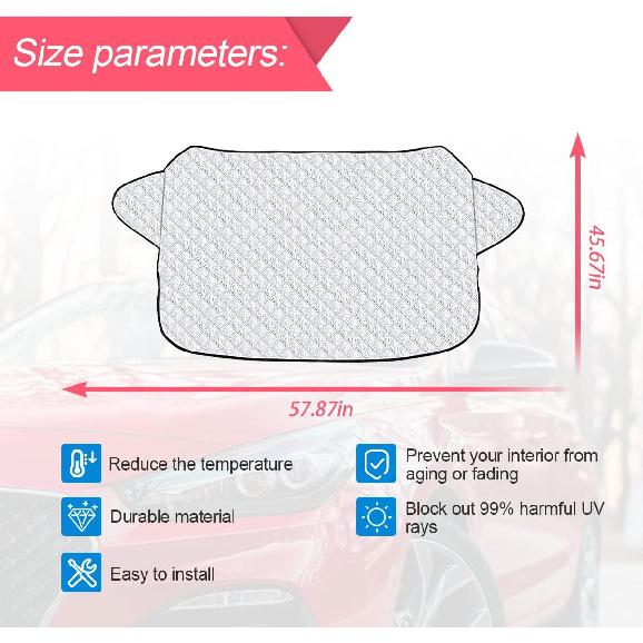 LoyaForba Car Magnetic Windshield Snow Cover, 4 Layers WAaterproof Windproof Protection,Snow,Ice,Sun,Frost Defense, Universal For SUV, Truck, Sedan,