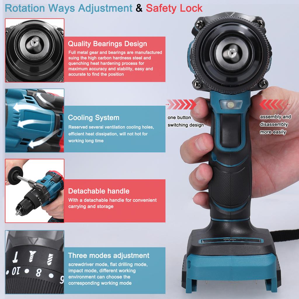 13mm High   Multifunctional Electric Cordless Drill High-power Cordless Rechargeable Hand Drills Brushless Motor Home   Electric Power Tools