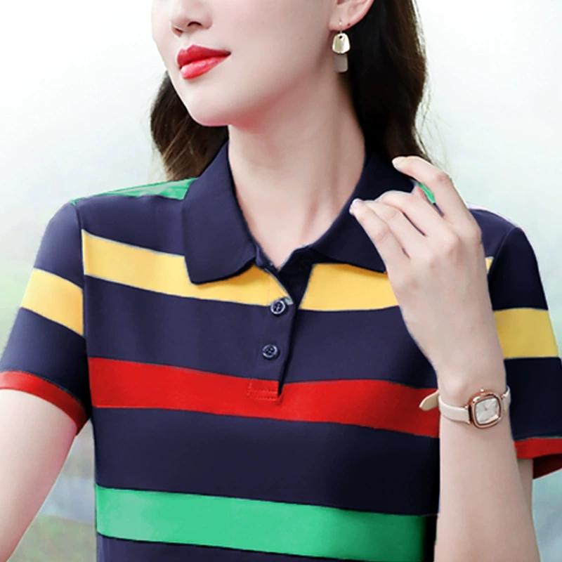 Top Estivi da Donna Magliette a Righe Sexy Vintage Manica Corta Polo T-Shirt Ampi Casual