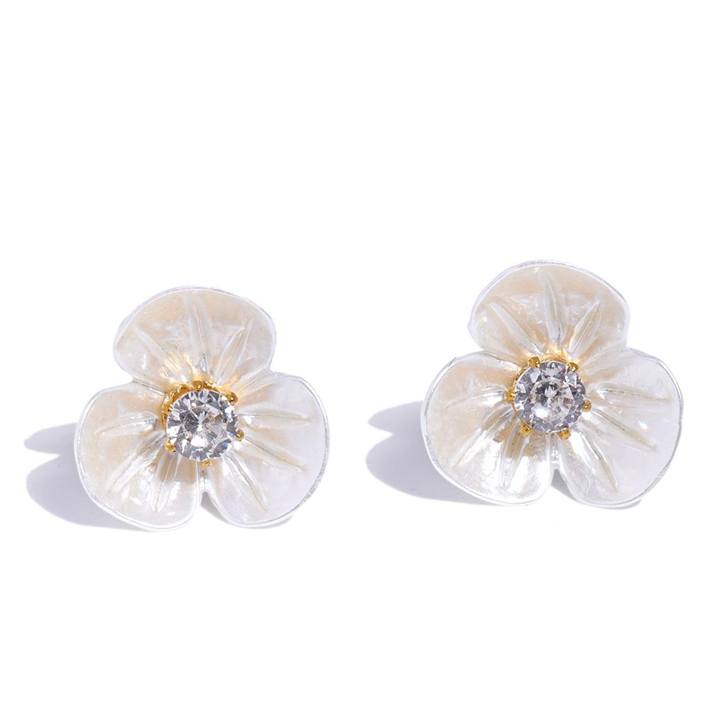 

Yhpup Resin Zirconia Flower Sweet Stud Earrings for Women Stainless Steel Trending Daily Korean Fairy Jewelry Gift Bijoux Femme