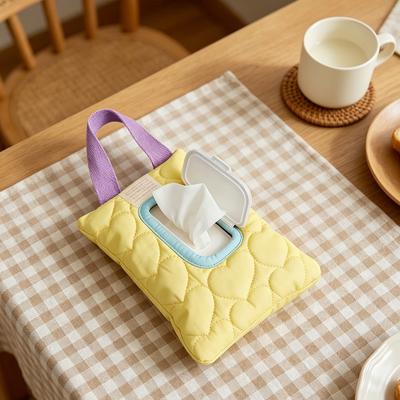 Quilted Car Mounted Tissue Box Zipper Closure Napkin Storage Hanging Box Padded Car Hanging Bag Baby Stroller Wipes Storage Bag