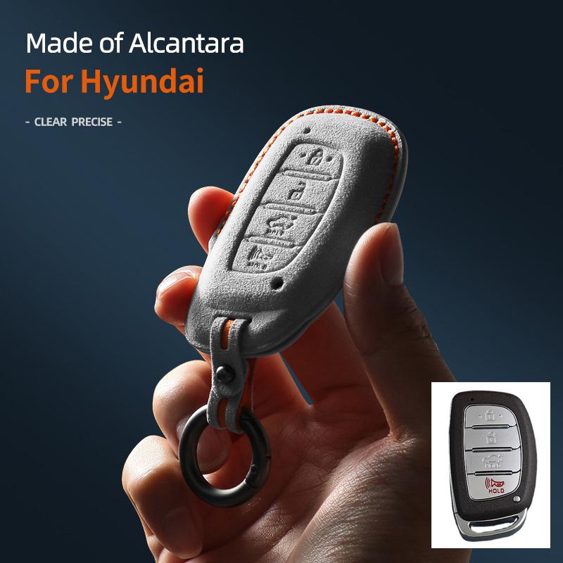 For Hyundai Tucson Santa Fe Rena Sonata Elantra Creta I10 I30 I40 Accessories 4 Button Suede Car Smart Key Case Cover Shell