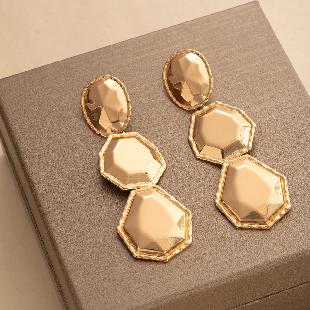 Exaggerated Metal Wind Stud Earrings Geometric Oval Three-Dimensional Prismatic Earrings Long Fringed Personalized Niche Earrings