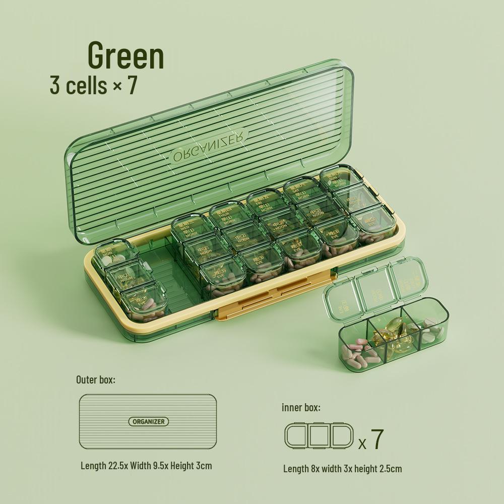 

Портативный еженедельный органайзер для таблеток с 21 отделением - Большая вместимость, герметичные многосекционные отделения для хранения и выдачи лекарств