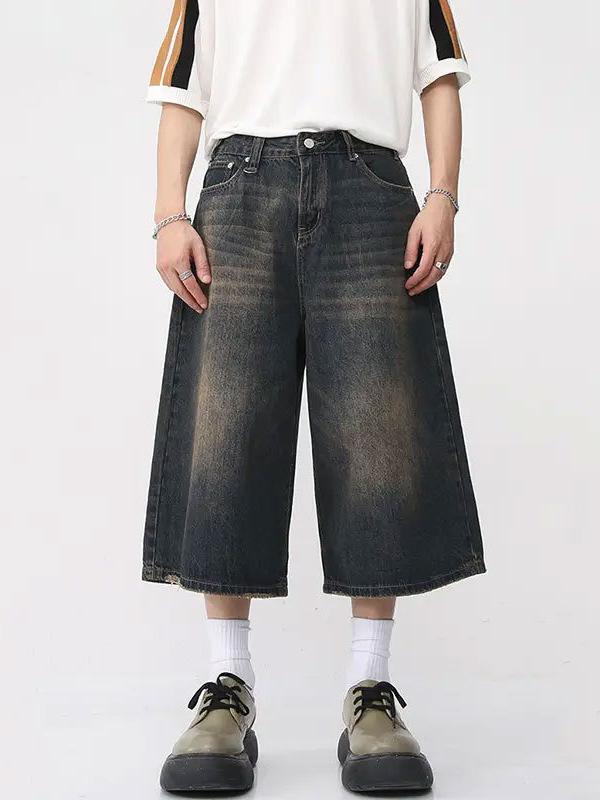 Hot-selling American retro jeans men's design sense loose wide-leg straight cropped pants