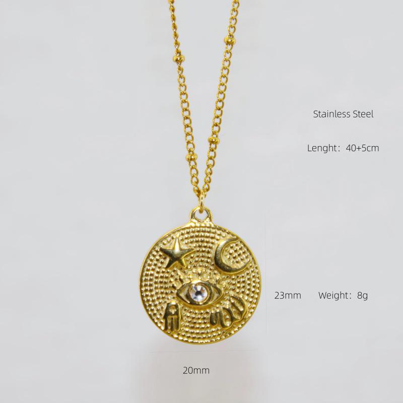Collana a Pendente in Acciaio Inossidabile e Oro 18K con Charms a Cuore, Stella e Croce con Diamanti