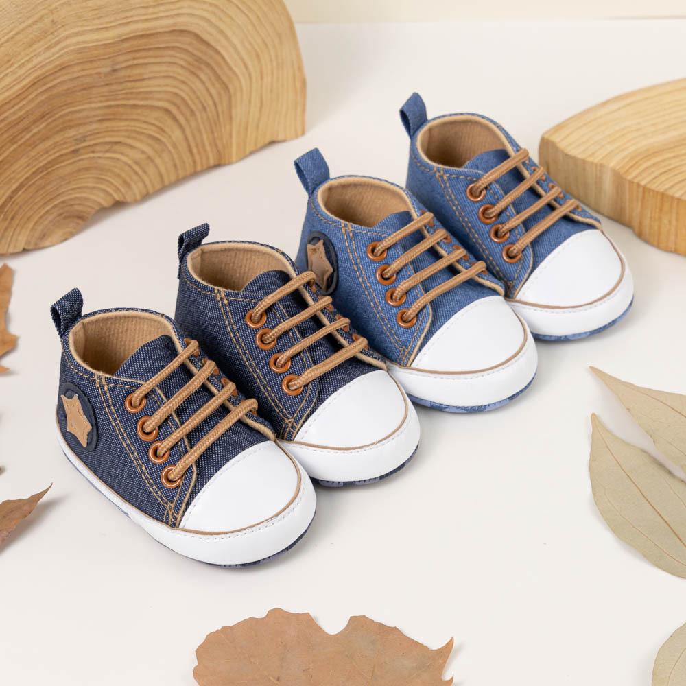 Baby Lace-up Canvas Shoes with Soft Sole & Star Design - Spring/Autumn Style