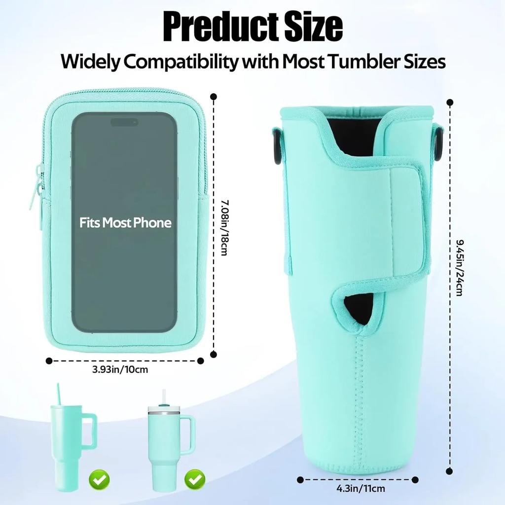 Neoprene Water Bottle 40oz Cover for Stanley Quencher Cup Insulated No-slip Anti-fall Protective Sleeve with Strap Pocket