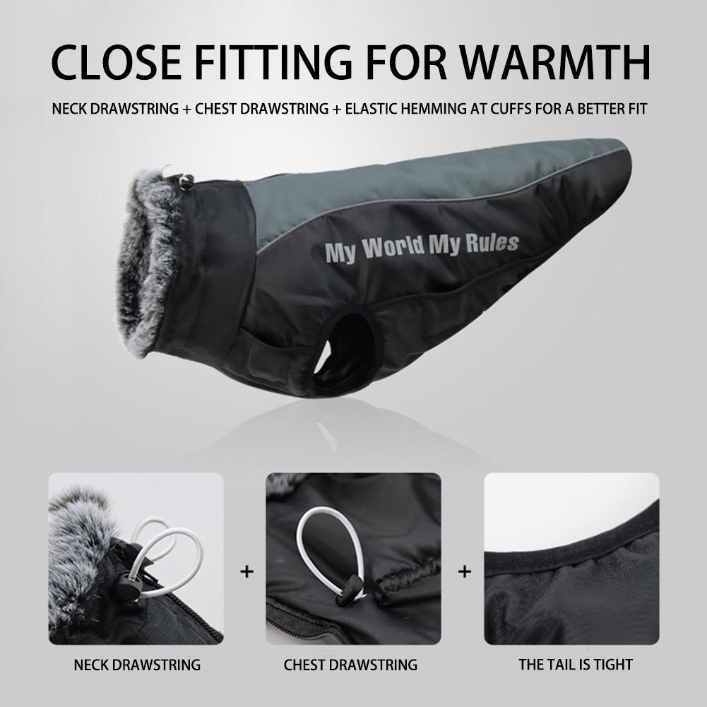 Roupas impermeáveis para cães, casaco grande para cães de inverno com coleira peluda, roupas quentes para animais de estimação, jaqueta para cães, fantasias de labrador bulldog
