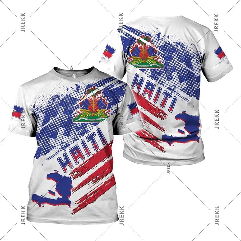 Haïti Vlagdag Korte Mouw T-shirt Voor Mannen Vrouwen Festival Straat Populaire Kleding Ronde Hals T-shirts 18 Mei Rood Blauw Print Tee Top
