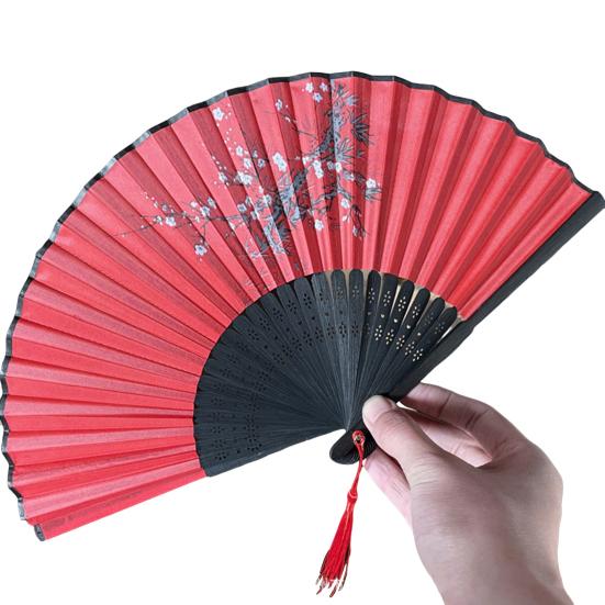 Bamboo Folding Fan Dance Lightweight Hand Fan with Hollow Carving Bamboo Tassel Cooling Wedding Favor