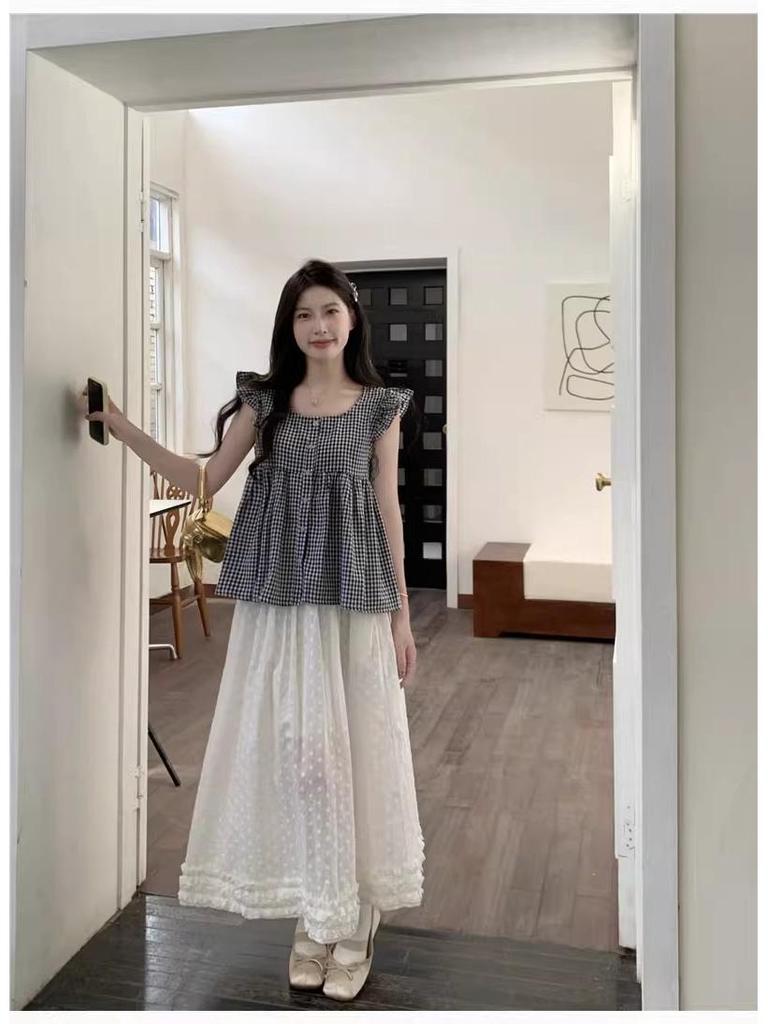 Women's Summer Plaid Loose-Fit Short-Sleeved Camisole Top