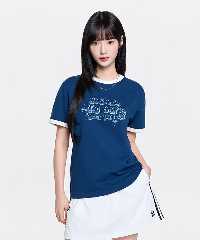 Emelbi Letter Graphic Regular Fit Ringer T-Shirt Bos (D.Navy) (A Type)