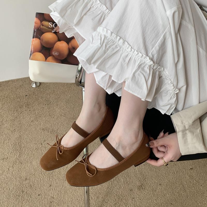 Fashion Sweet Butterfly Knot Stripe Design Mary Jane Shoes Women Comfortable Suede Elastic Band Casual Flats Elegant Brand Designer Shoe