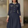 ZANZEA Women Long Sleeve Blouse and A-line Skirts Casual Two Piece Suit Sets