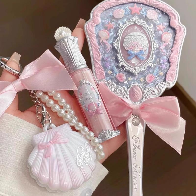 Flowerknows Makeup Hand  Shell Pearl Collection Makeup Mirrors High Beauty Portable Hand Mirror
