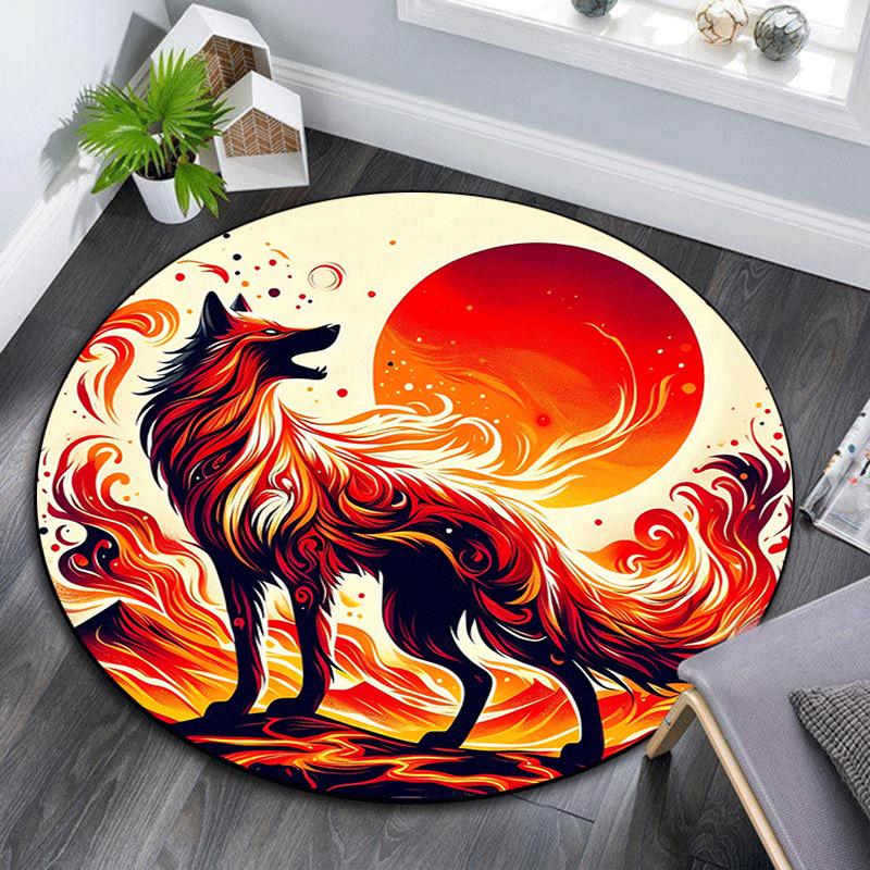 

1pc Soft, Absorbent & Non Slip Firefox and the Sun Round Rug Soft Circle Rug for Living Room & Bedroom Decor, Chair Mats, and Unforgettable 80cm by 80cm