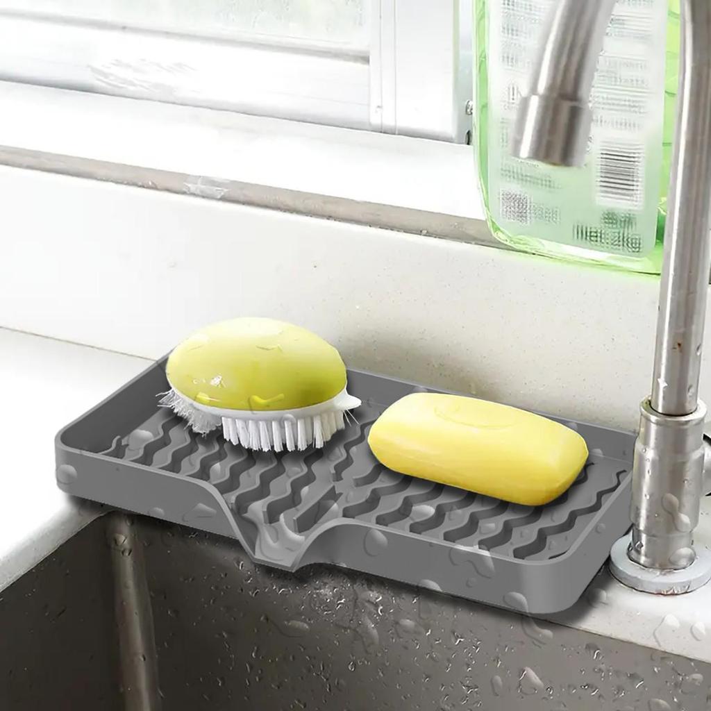 Wavy Pattern Silicone No-Drill Soap Dish & Drain Mat Rack