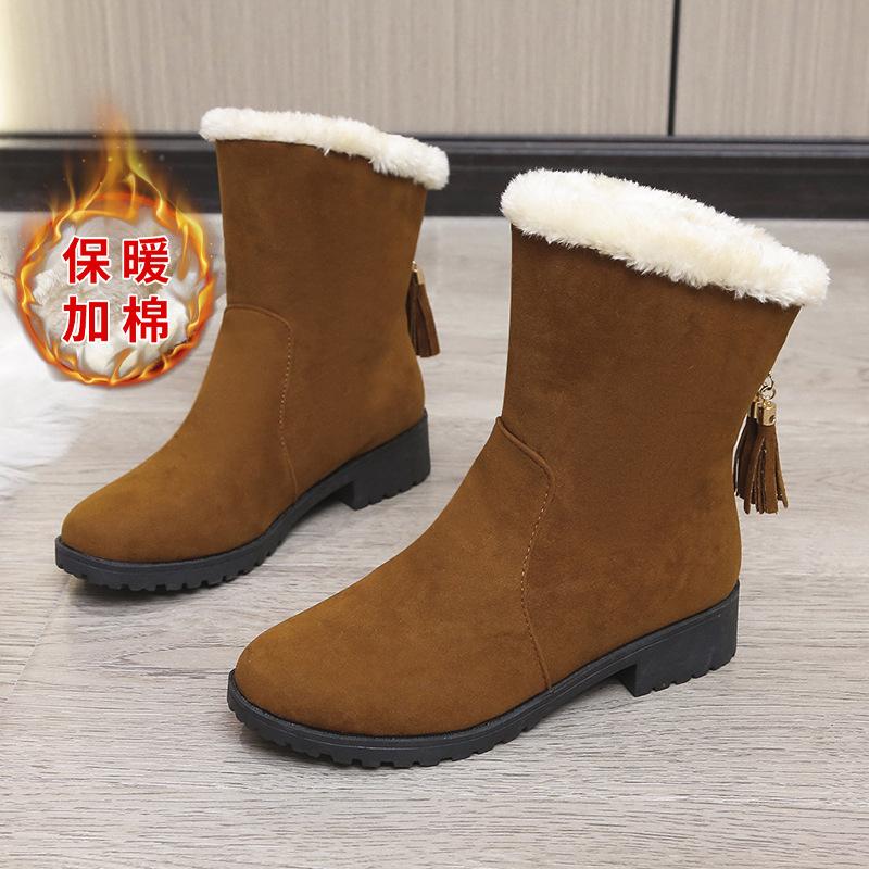 Shoes for Women Plus Size 35-43 Winter Plush Warm Fur Ankle Boots Retro Back Zip Low Heel Non-slip Short Boots Zapatos De Mujer