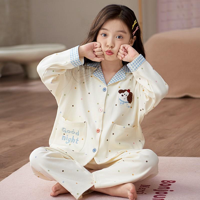 Cute Girls Cotton Pajama Set Long Sleeve Princess Style Sleepwear Fall Kids Home Wear