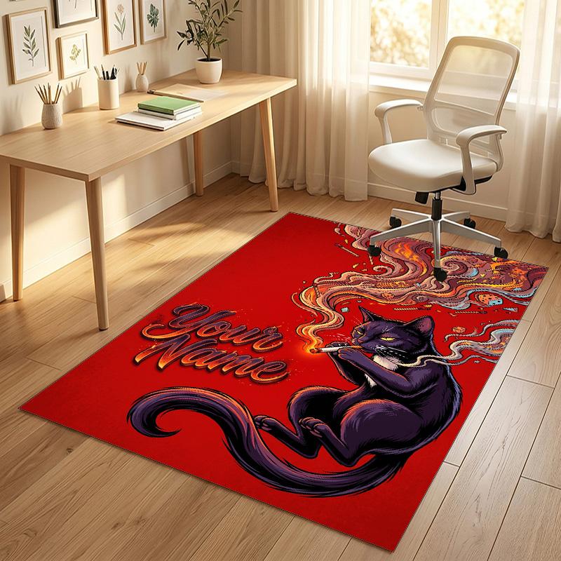 Cat Theme Crystal Velvet Rug Personalized Custom Name Text Soft Floor Mat Home Decor
