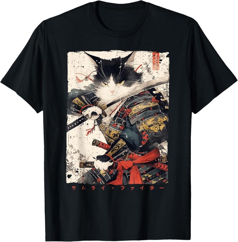 

Samurai Cat Warrior Ukiyo Ink Artwork Cat Samurai Gift Unisex T-Shirt S