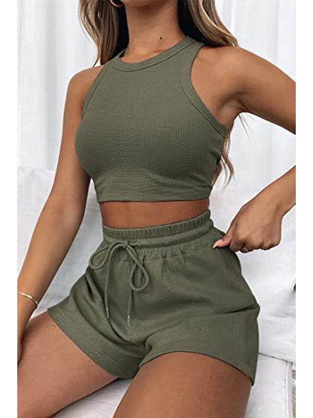 Women's Pajama Set: Sleeveless Sweatshirt & Drawstring Shorts