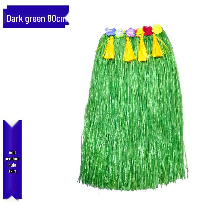 80cm Thick Flowing Grass Skirt Set: Eight-Piece Hawaiian Seaweed Dance Outfit for Adults