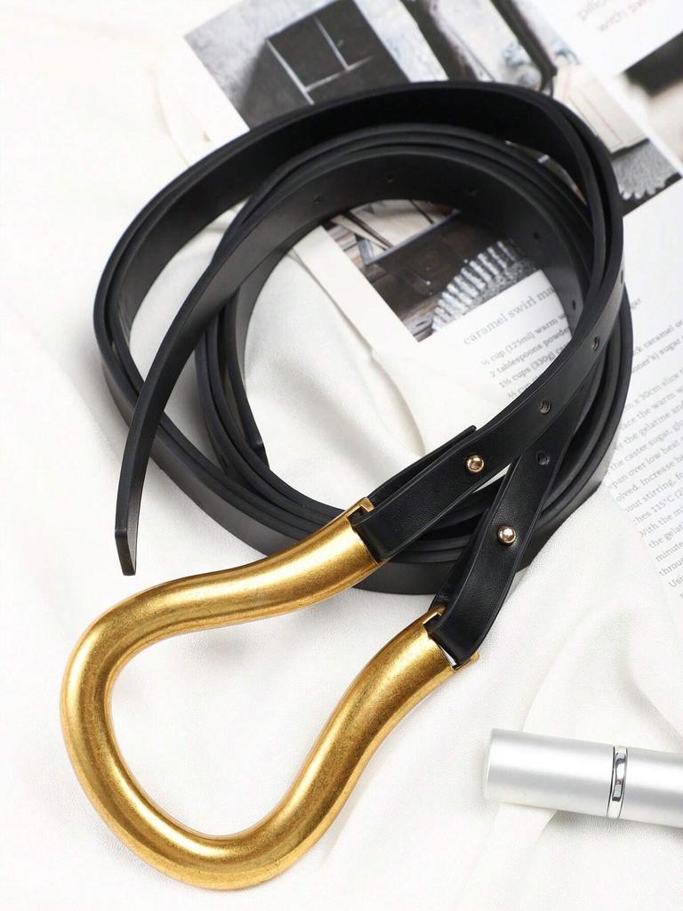 1pc Black Wide Horseshoe Buckle Belt for Women, Versatile Suit Waist Belt For Dress Skirt