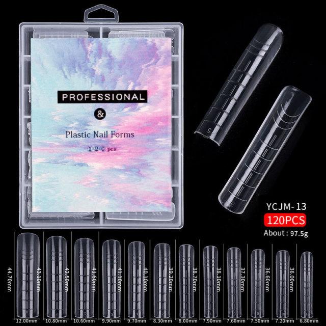 120pcs Kit Plastic Curve False Nails Art Dual Form French Tips Gel Extension Mode Acrylic Manicure Tool Accessories Sets