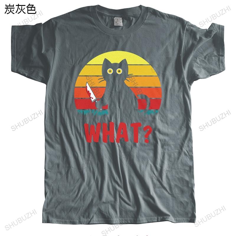 Vintage Black Psycho Cute Cat What T Shirt Unisex Short Sleeve Funny Murderous Cat With Knife Tshirt Halloween Gift Casual Tshirt