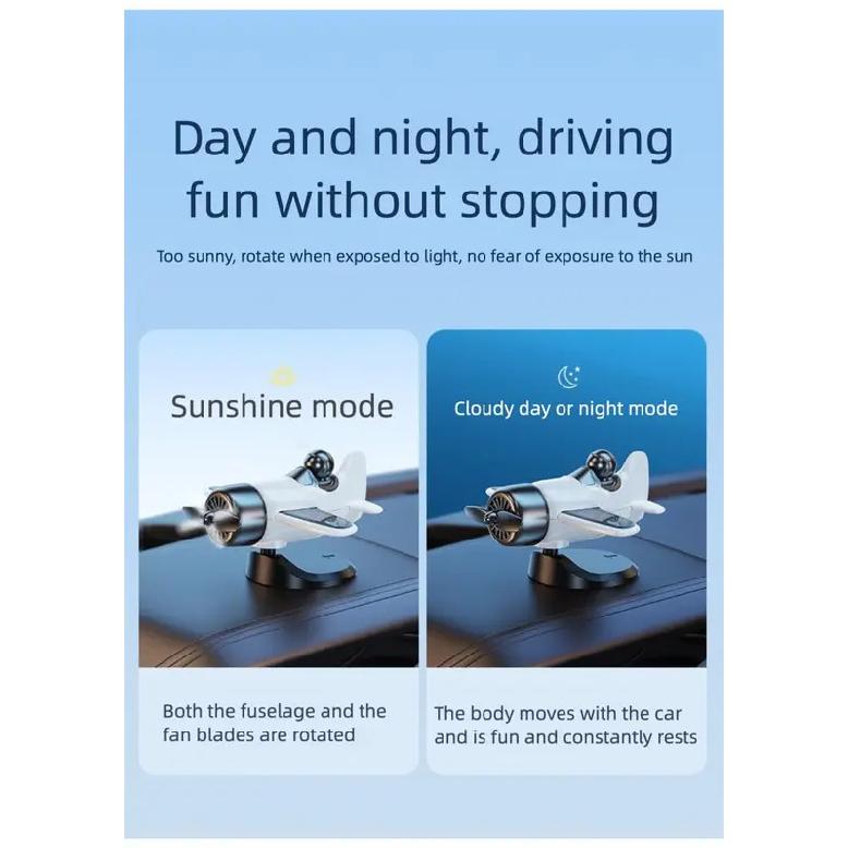 Solar Powered Rotating Airplane Car Dashboard Ornament 360° Auto Spin Decor Airplane Ornaments Car Interior Decoration