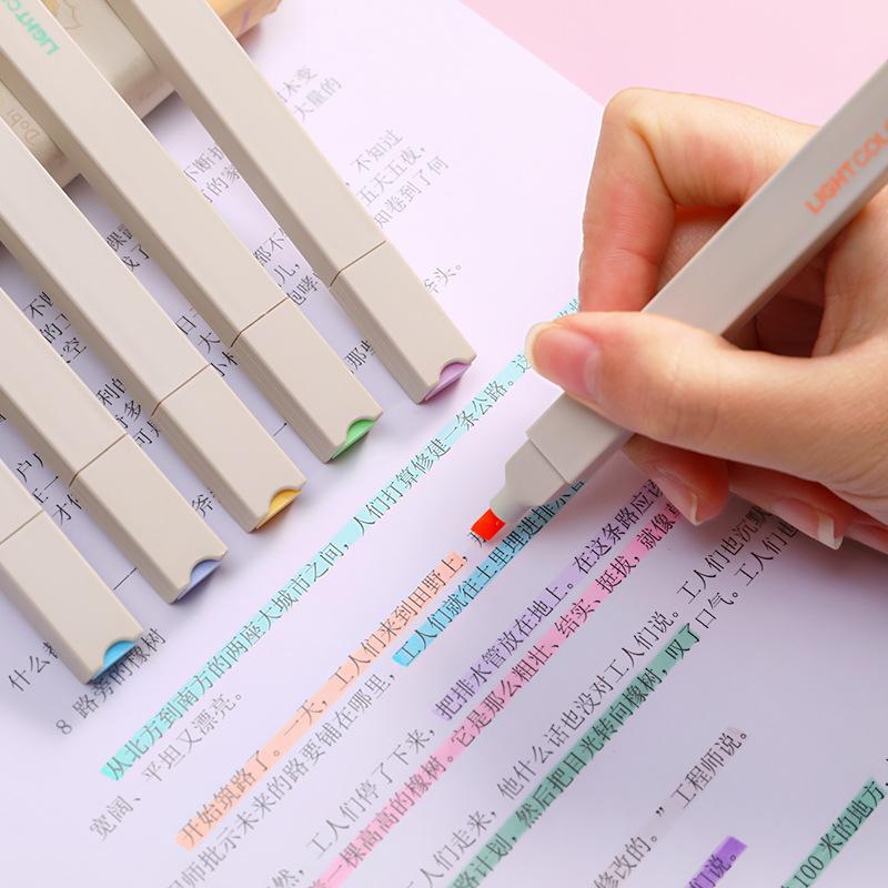 Kawai stationery Morandi color soft head highlighter light  fluorescent marker pen student marker set Office School Supplies