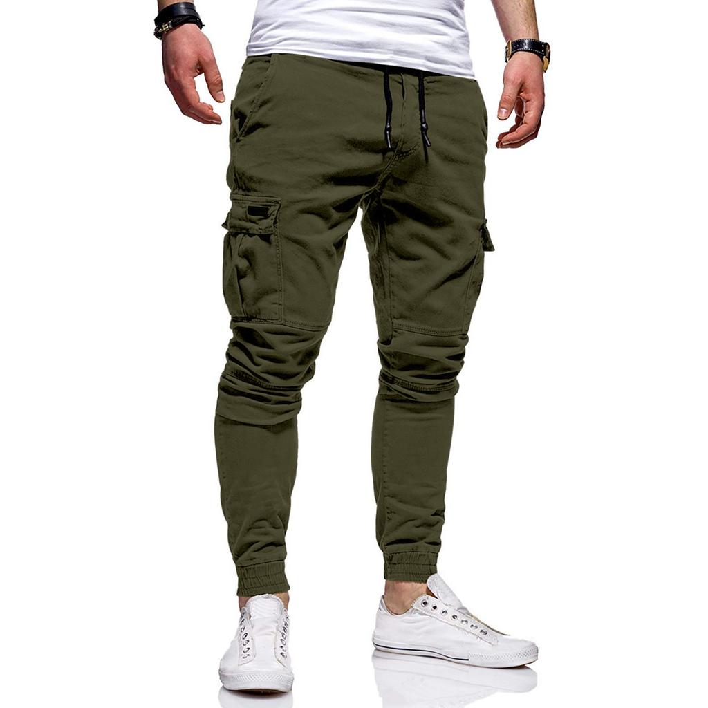 Men's Loose Casual Multi-pocket Work Pants, Youth Stretch Waist Drawstring  Pants