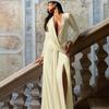 European and American Style Autumn New Women's Long-sleeved Cardigan Sexy V-neck Slim-fitting Split-ended Hip-wrapped Dress