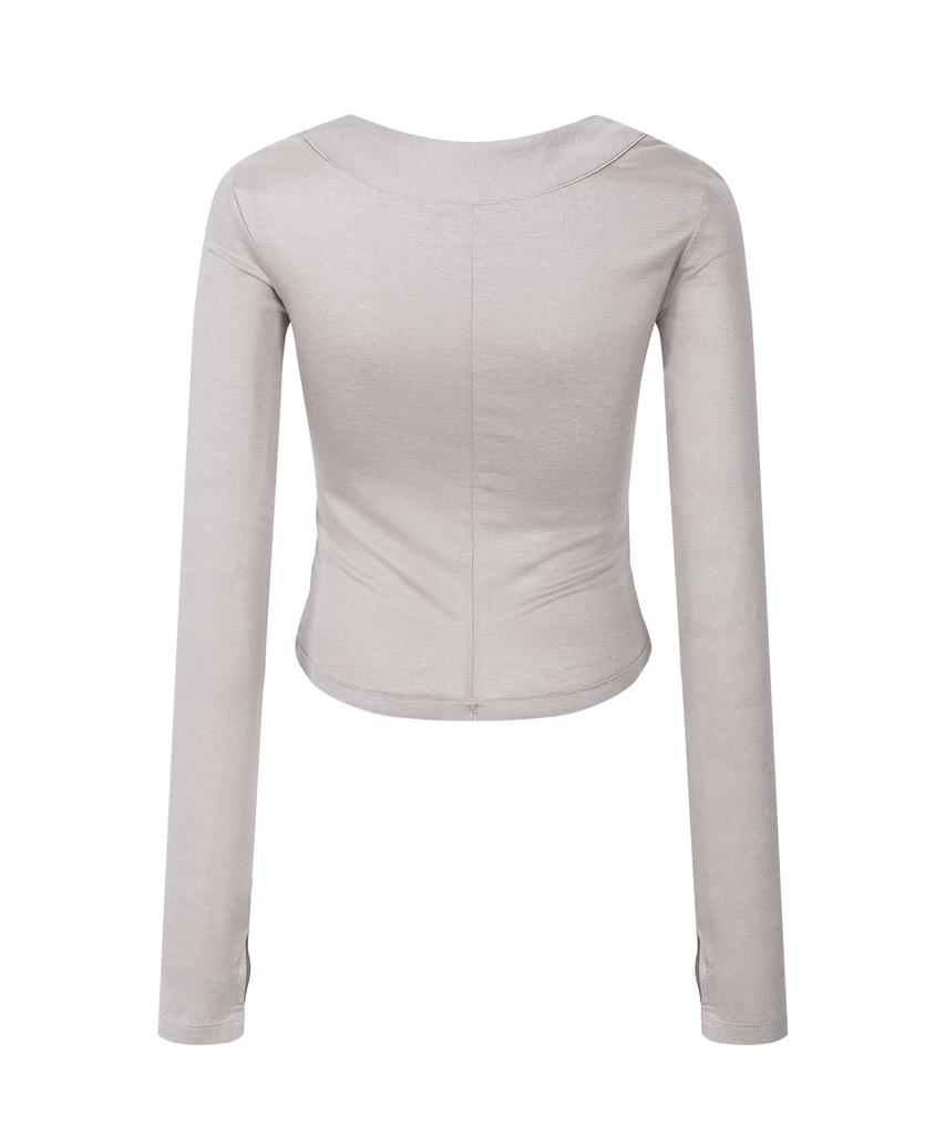 Peullijeunopallou Candela Hooked Shirring Long Sleeve Top (Mocha Gray)