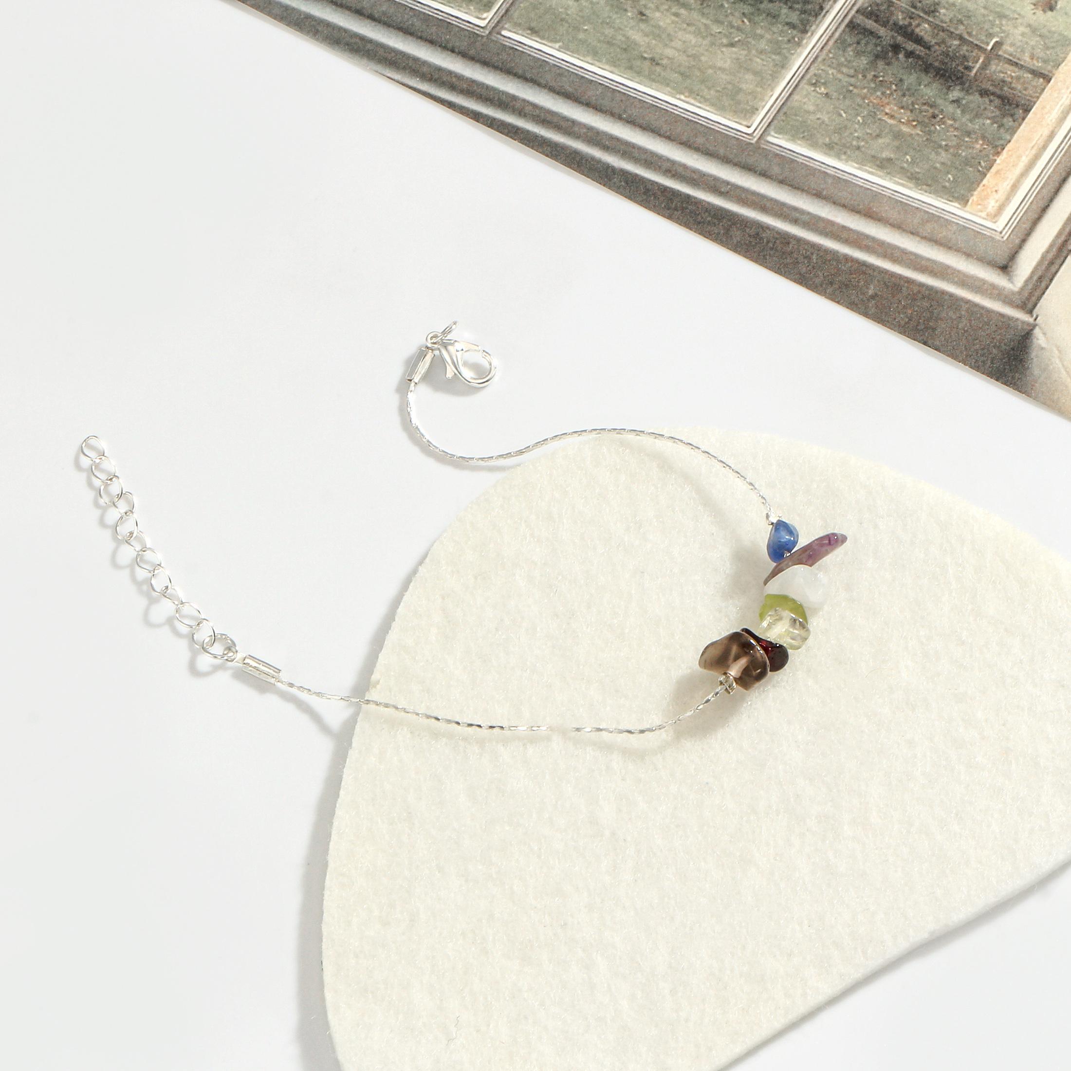 

Multicolor Natural Stone Chip Beaded String Bracelet for Women Dainty Minimalist Jewelry Gift 16cm