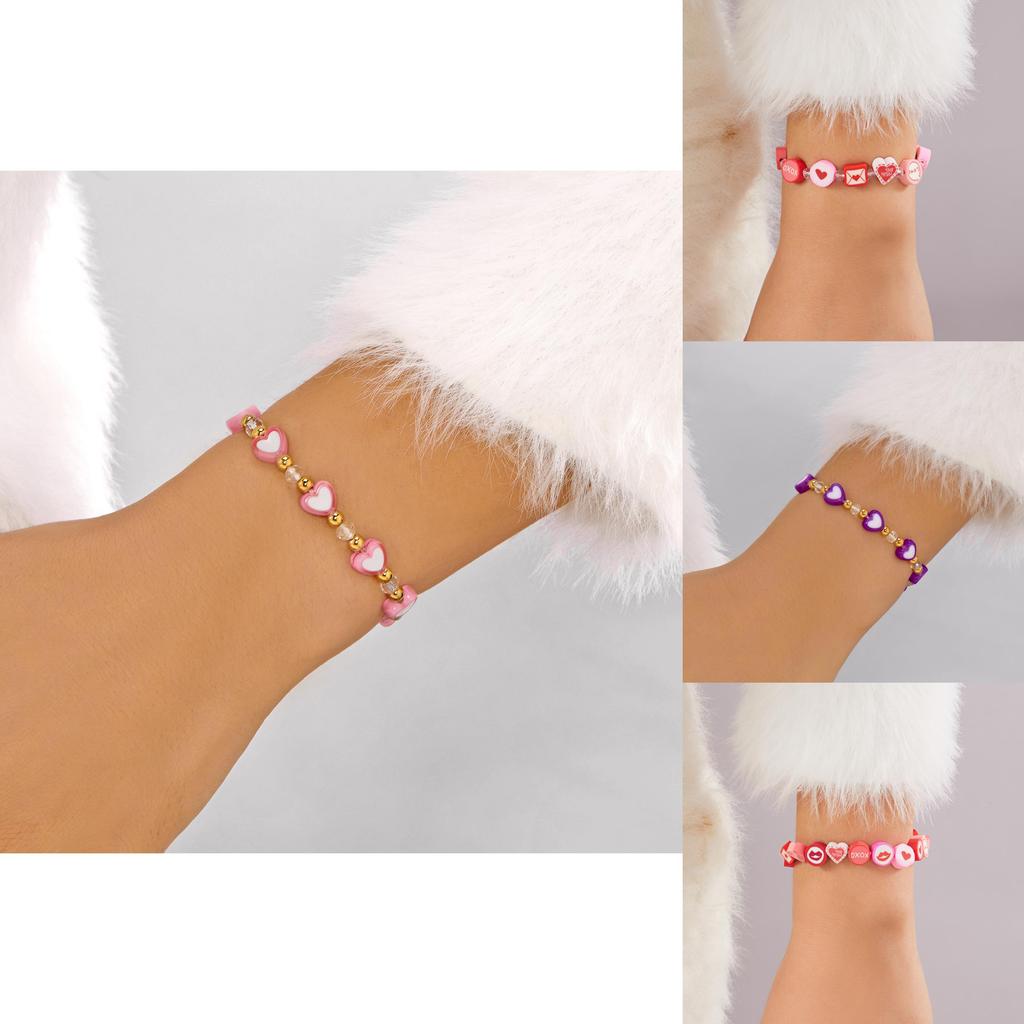 Romantic Heart Shape Polymer Clay Hand Chain With Colorful Design For Valentines Day