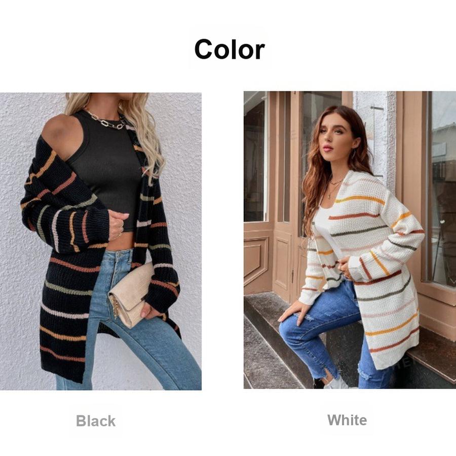 Over Size Striped Long Sleeve Cardigan Coat for Women Autumn Winter Casual Workwear