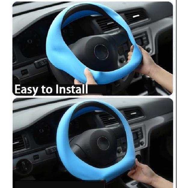 Blue Car Steering Wheel Cover: Universal RPKEY 13.5 To 15 Inches Silicone Steering Cover Compatible With Most Car Models Fit For Round D Shape